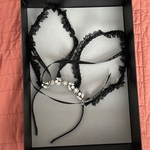 Lace and rhinestone bunny ears headband